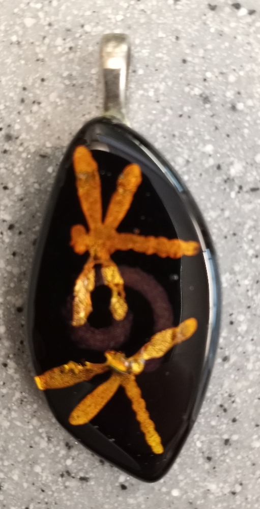 Handmade Glass and Foil Dragonfly Pendant Y2K 90s Whimsigoth